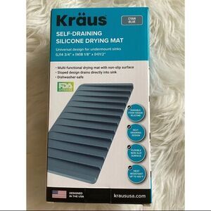 🖤 Kraus Self Draining Silicone Drying Mat Teal New